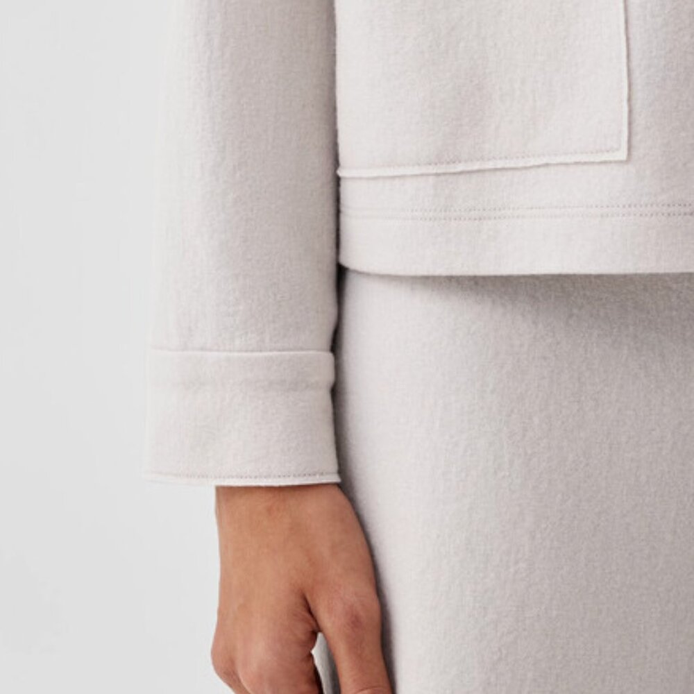 Eileen Fisher Boiled Wool Mandarin Collar Shirt Jacket Chalk SZ 1X - Picture 4 of 12
